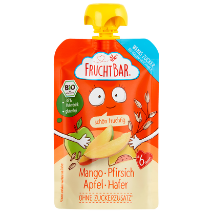 Bio Quetschie "Low Sugar" - Mango, Pfirsich, Hafer