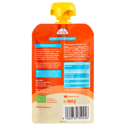 Bio Quetschie "Low Sugar" - Mango, Pfirsich, Hafer