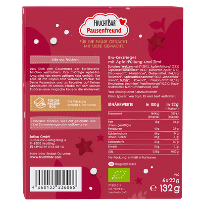 Bio Bratapfel Tasche mit Apfel und Zimt - Fruchtbar Pausenfreund - 6er Packung - Rückseite