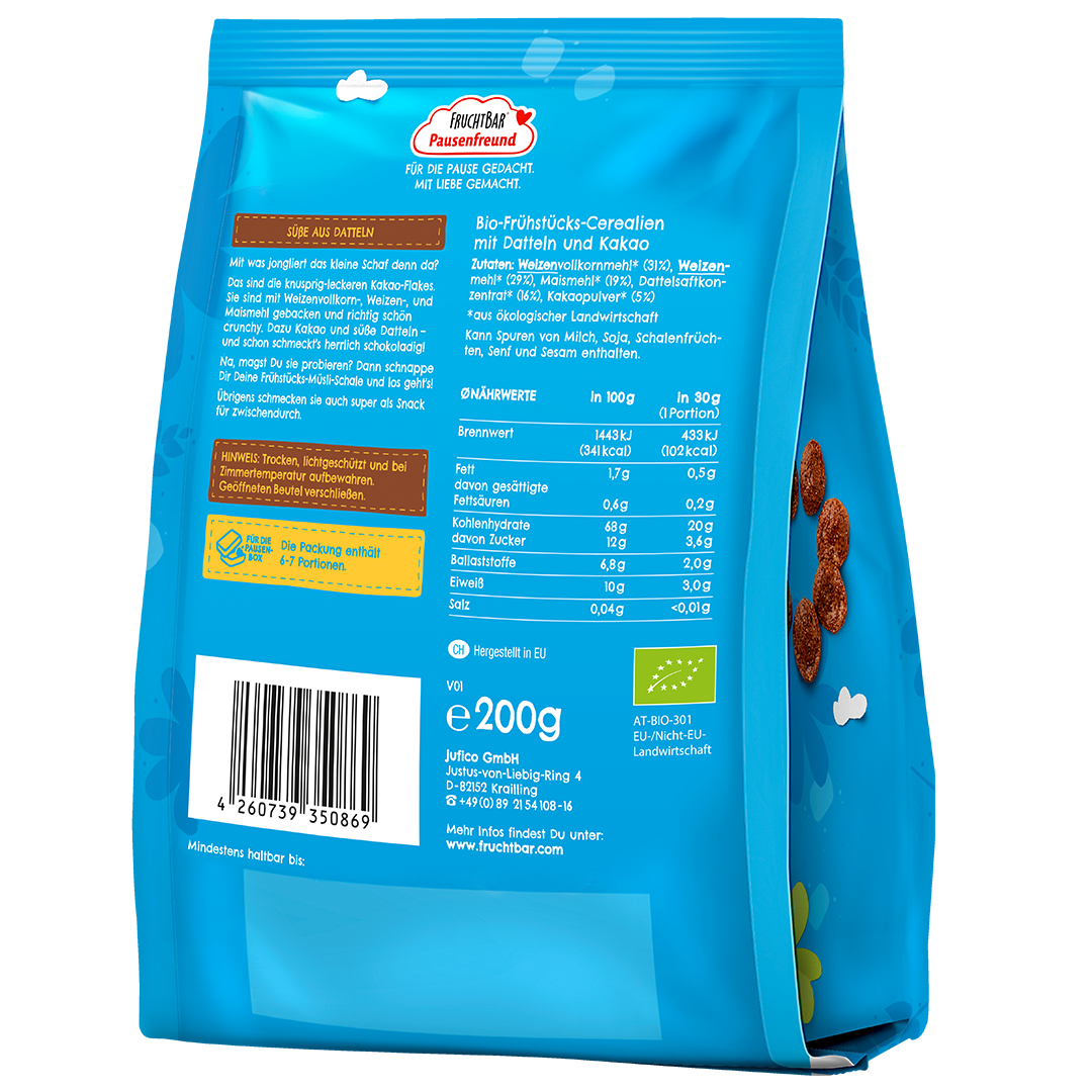 Bio-Kakao-Flakes-Fruchtbar Pausenfreund-Einzelstück-Rückseite