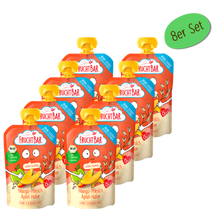 Bio Quetschie Mango, Pfirsich, Apfel, Hafer -Vorteilspack – Vorderseite