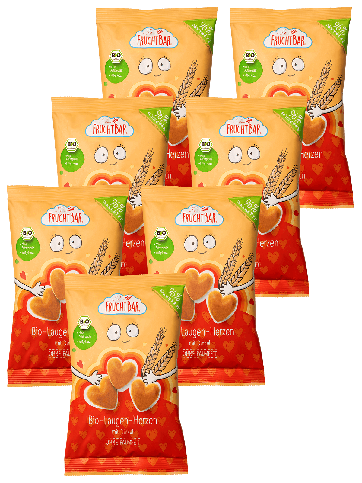  Bio Laugen Herzen mit Dinkel - FruchtBar - 7er Vorratspack - Vorderseite