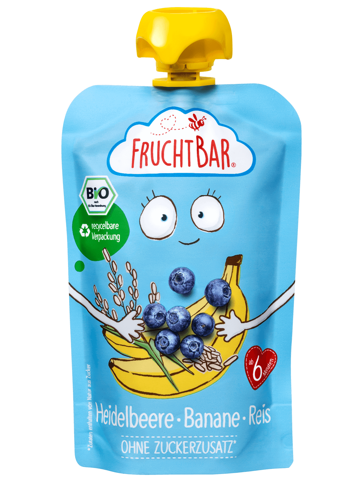 Bio Quetschie Heidelbeere, Banane, Reis - FruchtBar - Einzelstück - Vorderseite