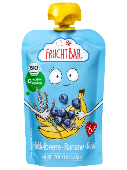 Bio Quetschie Heidelbeere, Banane, Reis - FruchtBar - Einzelstück - Vorderseite