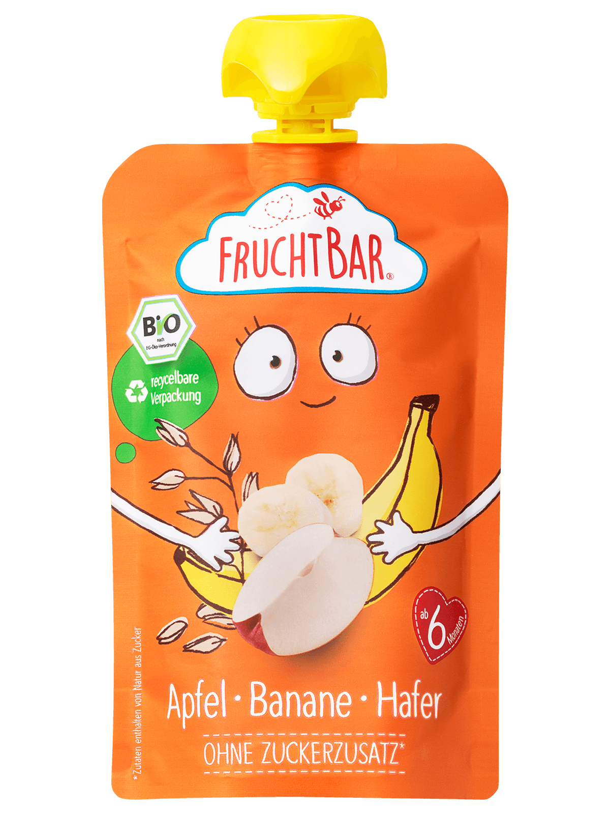 Bio Quetschie Apfel, Banane, Hafer - FruchtBar - Einzelstück - Vorderseite