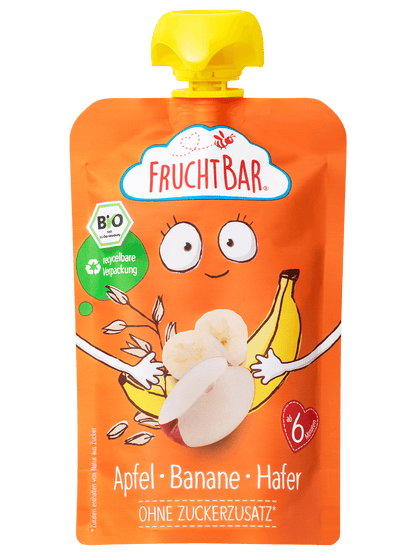 Bio Quetschie Apfel, Banane, Hafer - FruchtBar - Einzelstück - Vorderseite