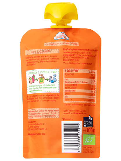 Bio Quetschie Apfel, Banane, Hafer - FruchtBar - Einzelstück - Rückseite
