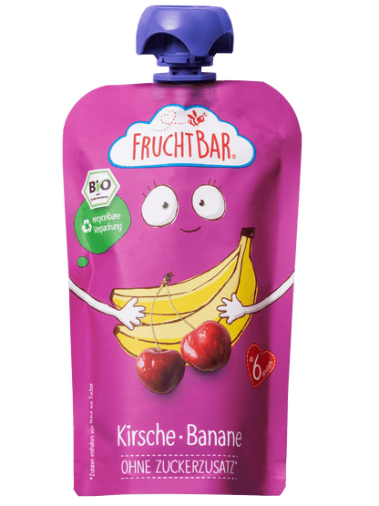 Bio Quetschie Himbeere, Heidelbeere, Traube, Banane, Apfel - FruchtBar - Einzelstück - Vorderseite