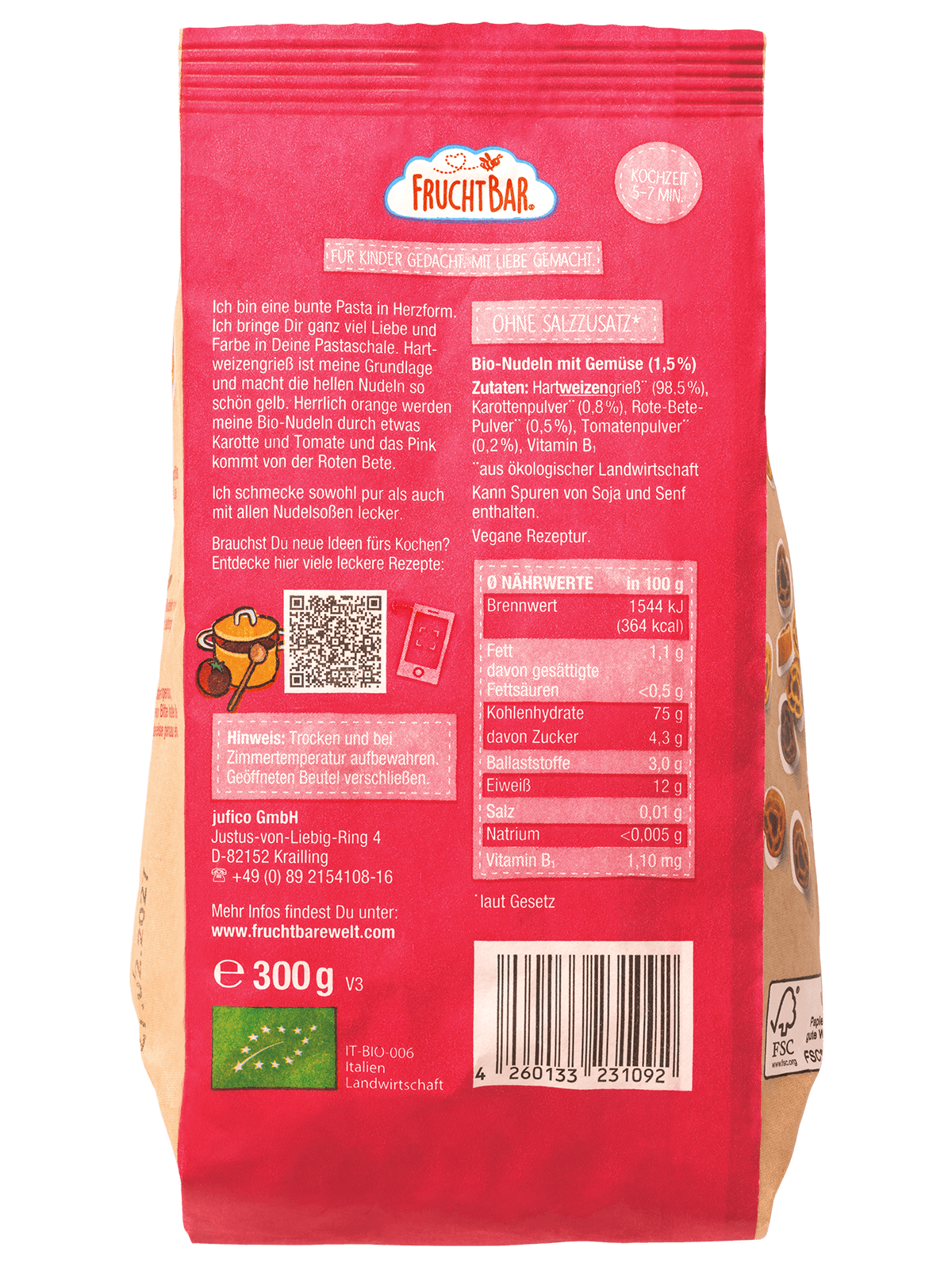 Bio Herznudeln Karotte, rote Bete