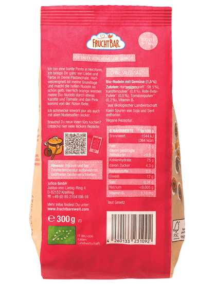 Bio Herznudeln Karotte, rote Bete