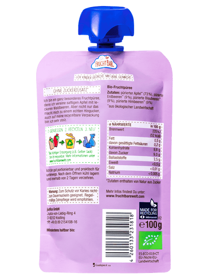 Bio Quetschie Apfel, Waldfrucht  - FruchtBar - Einzelstück - Rückseite