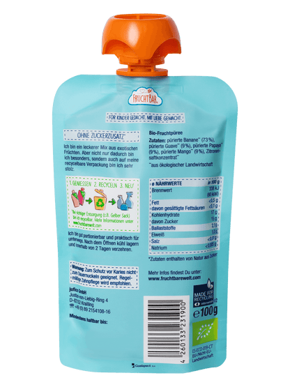 Bio Quetschie Guave, Papaya, Mango, Banane - FruchtBar - Einzelstück - Rückseite