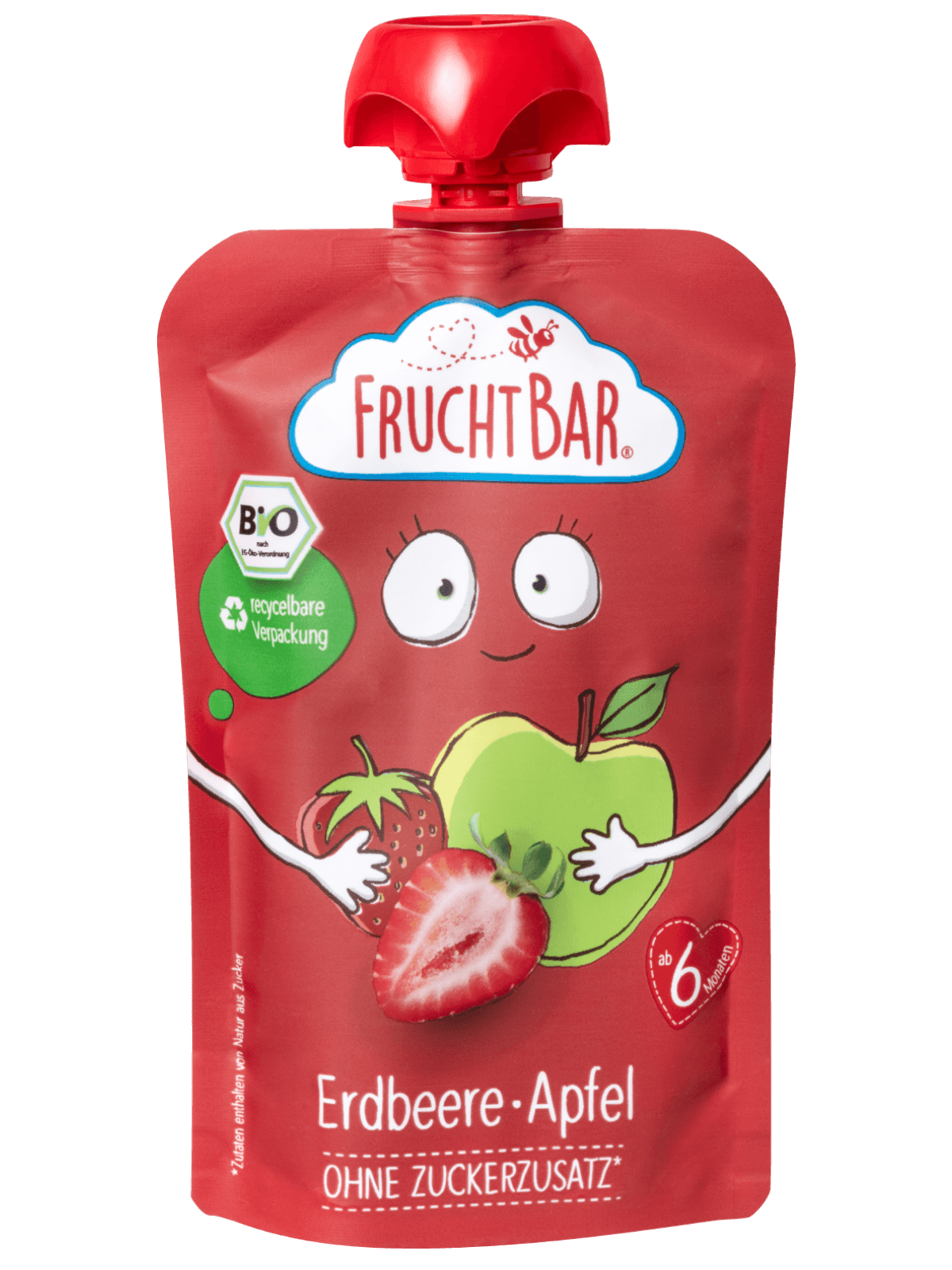 Bio Quetschie Erdbeere, Apfel - FruchtBar - Einzelstück - Vorderseite