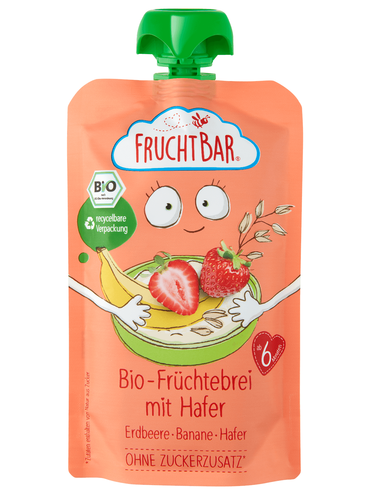 Bio Quetschie Früchtebrei mit Hafer, 120g - FruchtBar - Einzelstück - Vorderseite