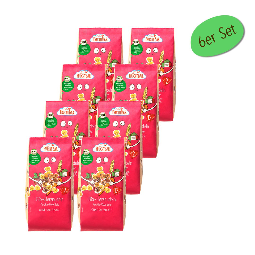 Bio Herznudeln Karotte, rote Bete - FruchtBar - 8er Vorratspack - Vorderseite