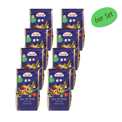 Bunte Bio Nudeln Tomate, Spinat - FruchtBar - 8er Vorratspack - Vorderseite