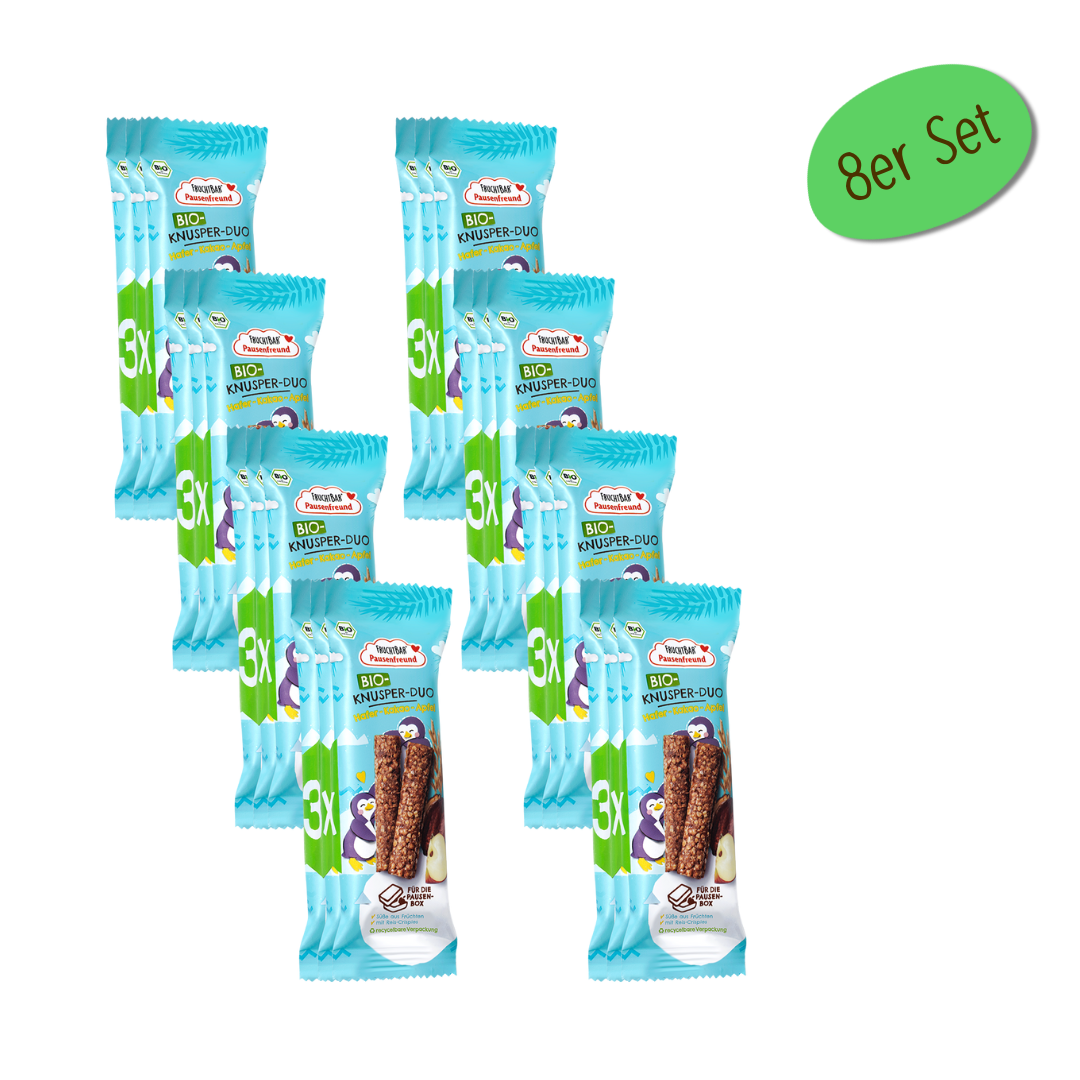 Bio Knusper Duo - FruchtBar Pausenfreund - 8er Vorratspack - Vorderseite