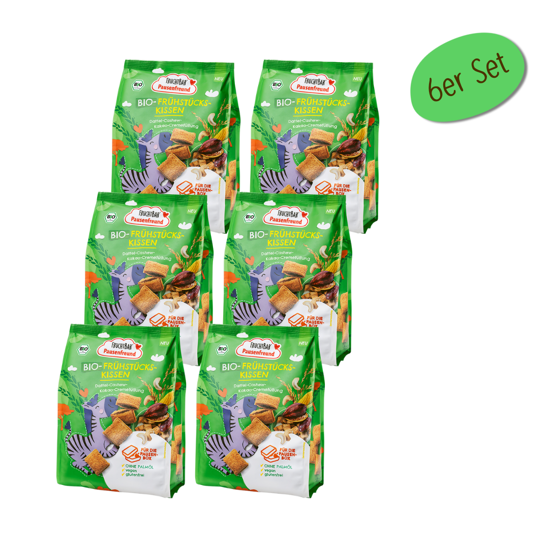 Bio Frühstücks Kissen - FruchtBar Pausenfreund - 6er Vorratspack - Vorderseite