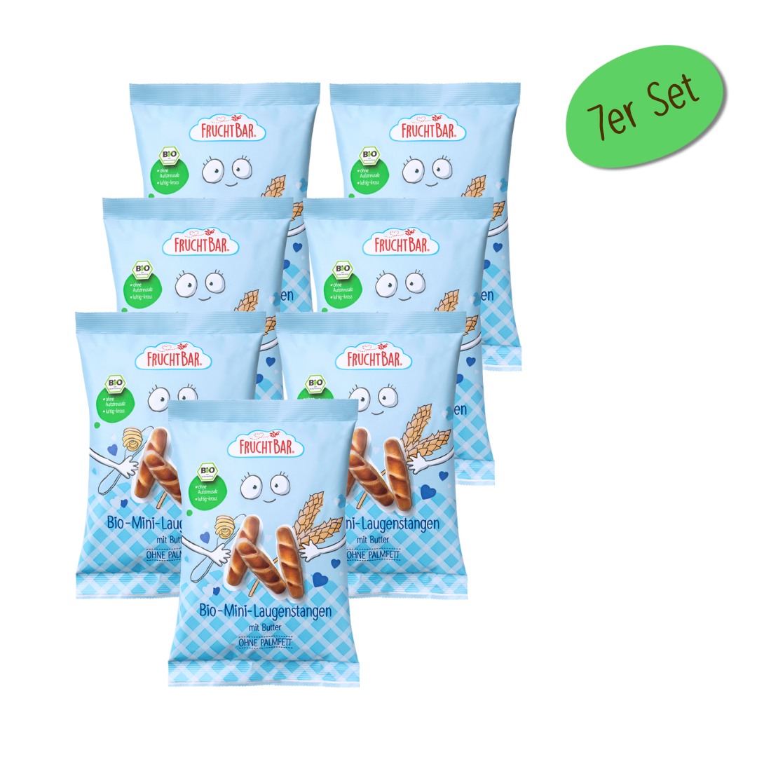 Bio Mini Laugenstangen mit Butter - FruchtBar - 7er Vorratspack - Vorderseite