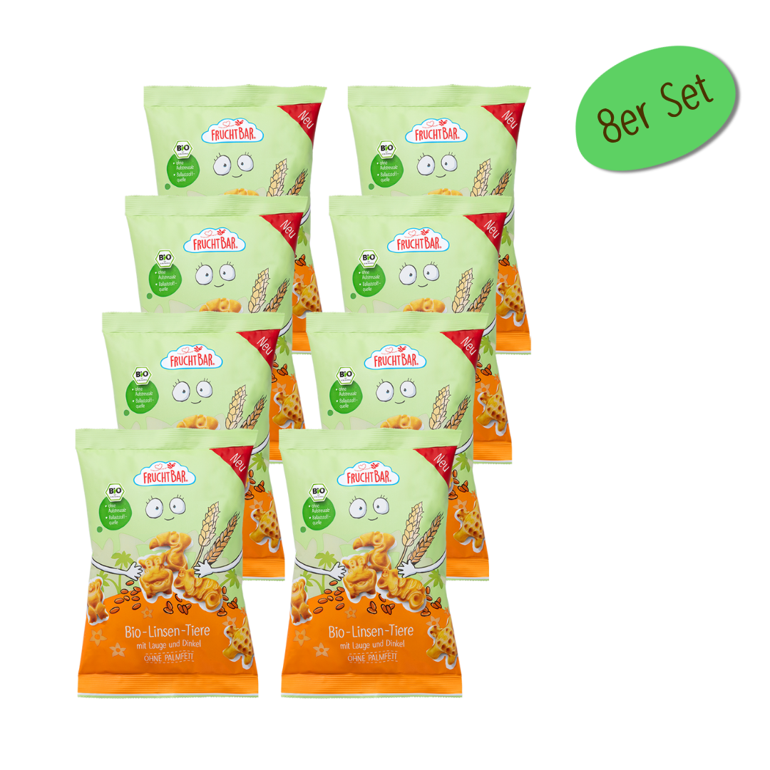 Bio Linsen Tiere - FruchtBar - 8er Vorratspack - Vorderseite