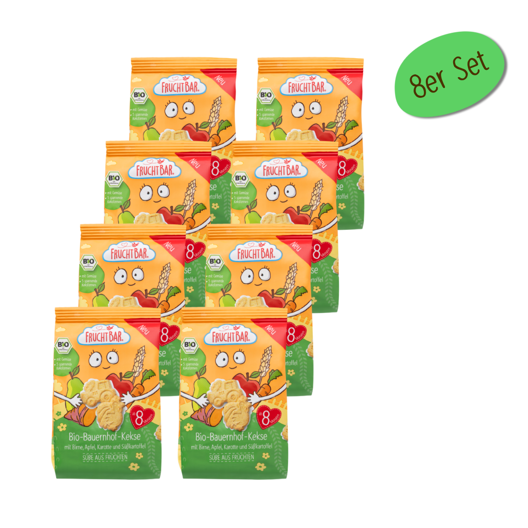 Bio Bauernhof Kekse - FruchtBar Pausenfreund - 8er Vorratspack - Vorderseite