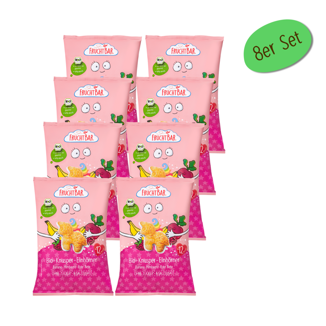 Bio Knusper Einhörner - FruchtBar - 8er Vorratspack - Vorderseite