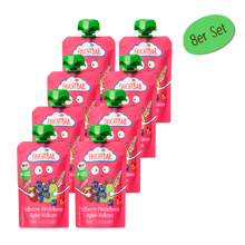 Bio Quetschie Erdbeere, Heidelbeere, Apfel, Vollkorn - FruchtBar - 8er Vorratspack - Vorderseite