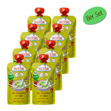 Bio Quetschie Früchte-Haferbrei Apfel, Birne, Traube, 120g - FruchtBar - 8er Vorratspack - Vorderseite