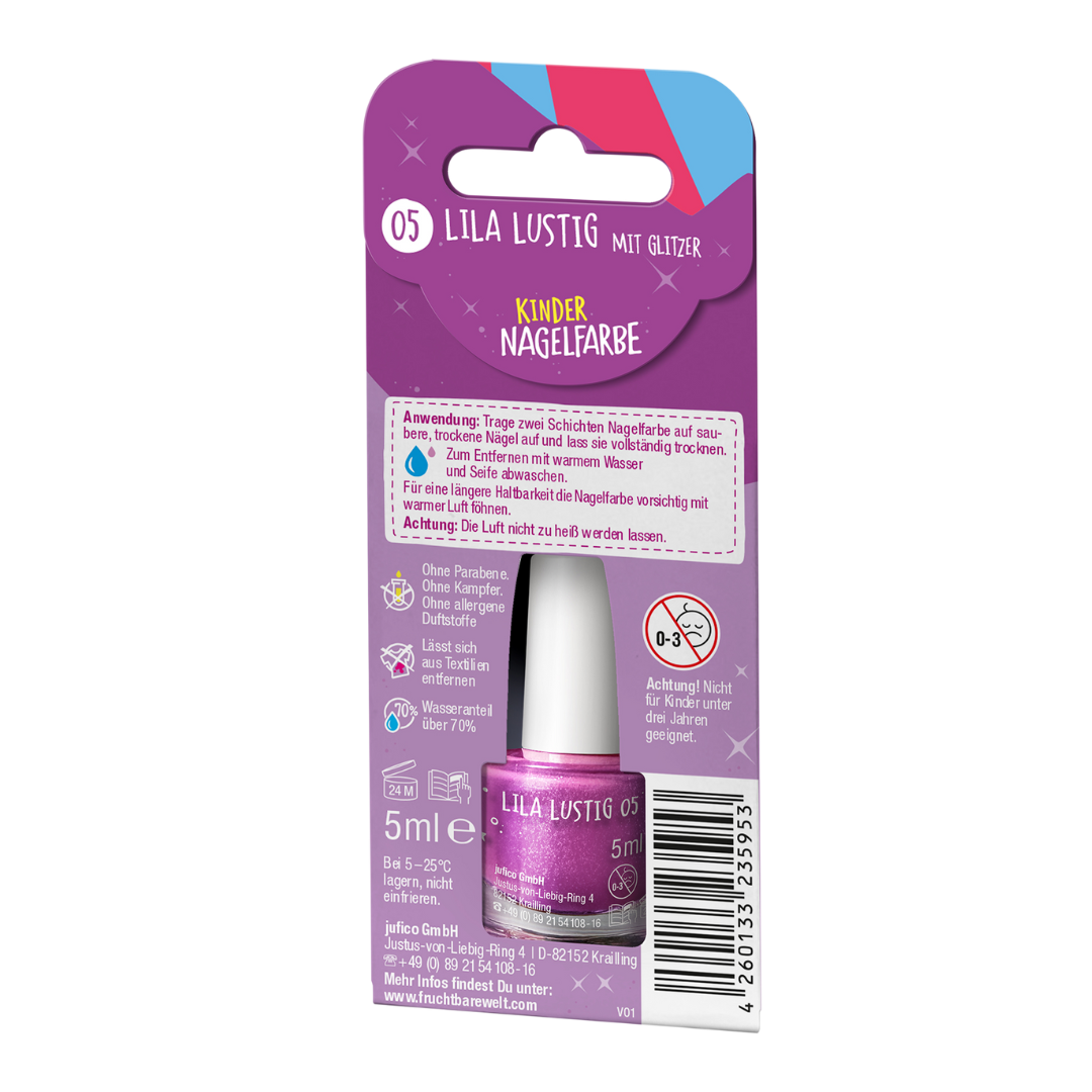 Kinder Nagelfarbe 'Lila Lustig mit Glitzer'