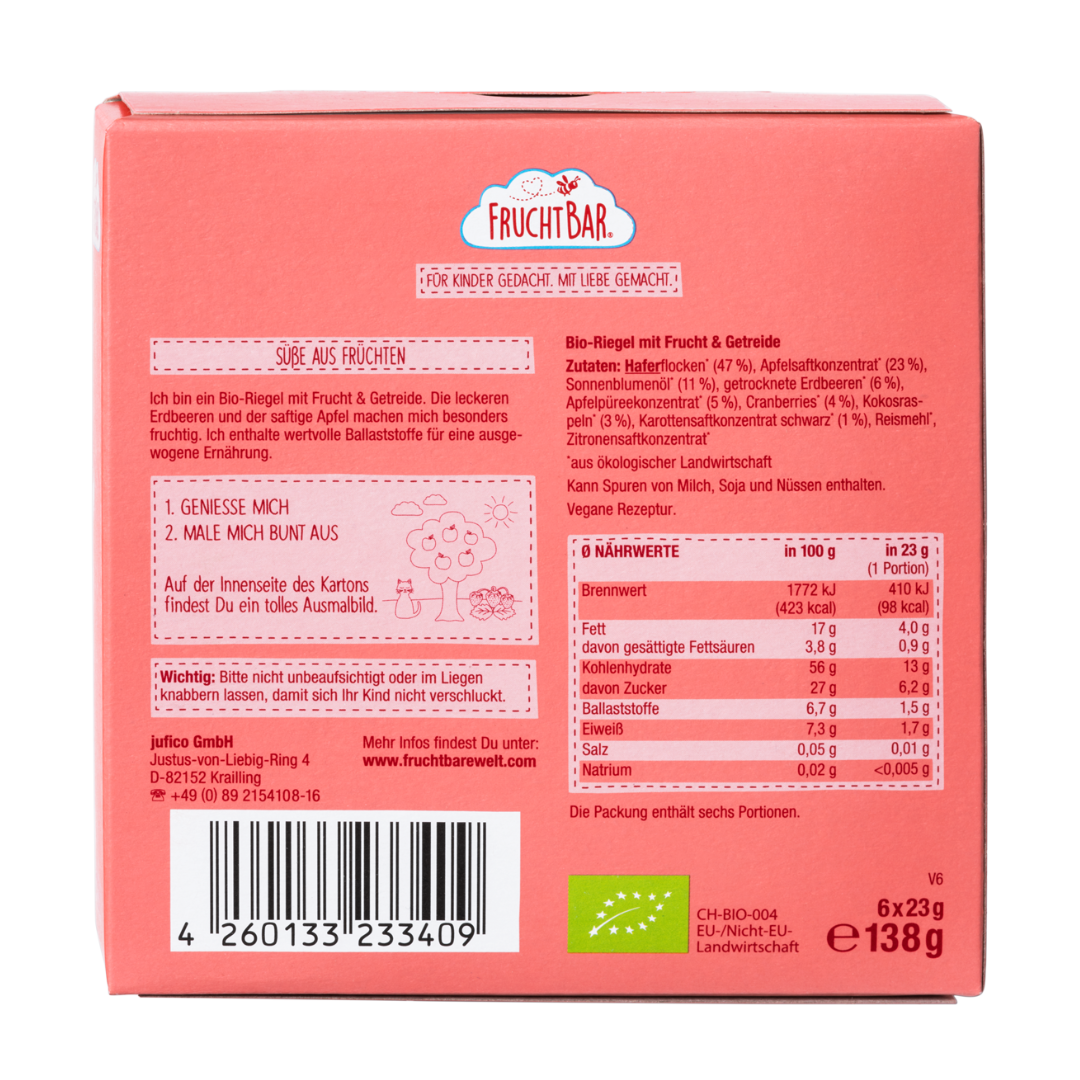 Bio Riegel Erdbeere, Apfel, Hafer