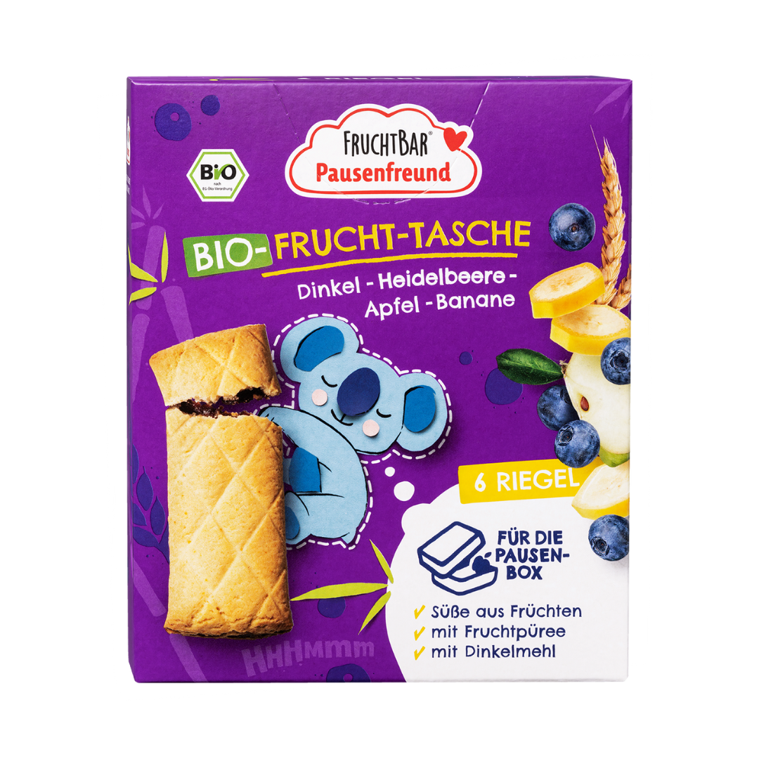 Bio Frucht Tasche Dinkel, Blaubeere, Apfel, Banane