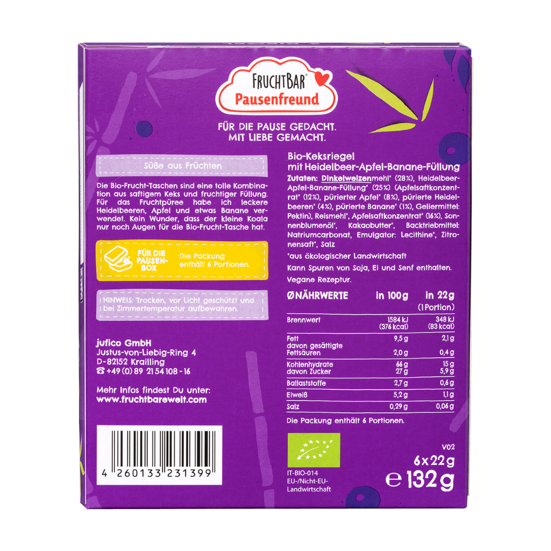 Bio Frucht Tasche Dinkel, Blaubeere, Apfel, Banane