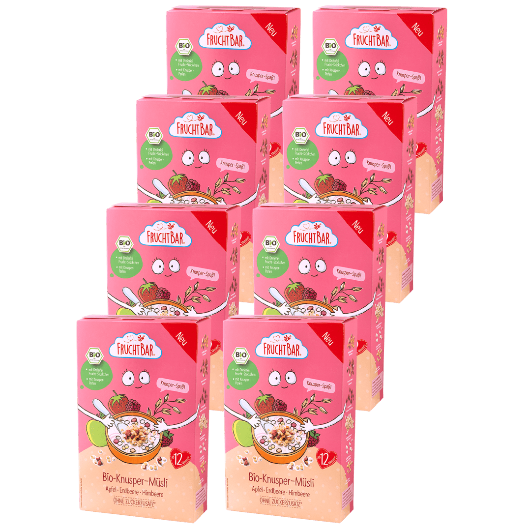Bio Knusper Müsli - FruchtBar - 8er Vorratspack - Vorderseite