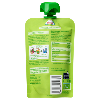 Bio Quetschie Birne, Apfel, Hirse - FruchtBar - Einzelstück - Rückseite