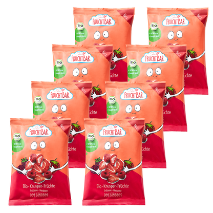 Bio Knusper Früchte Erdbeere, Himbeere - FruchtBar - 10er Vorratspack - Vorderseite