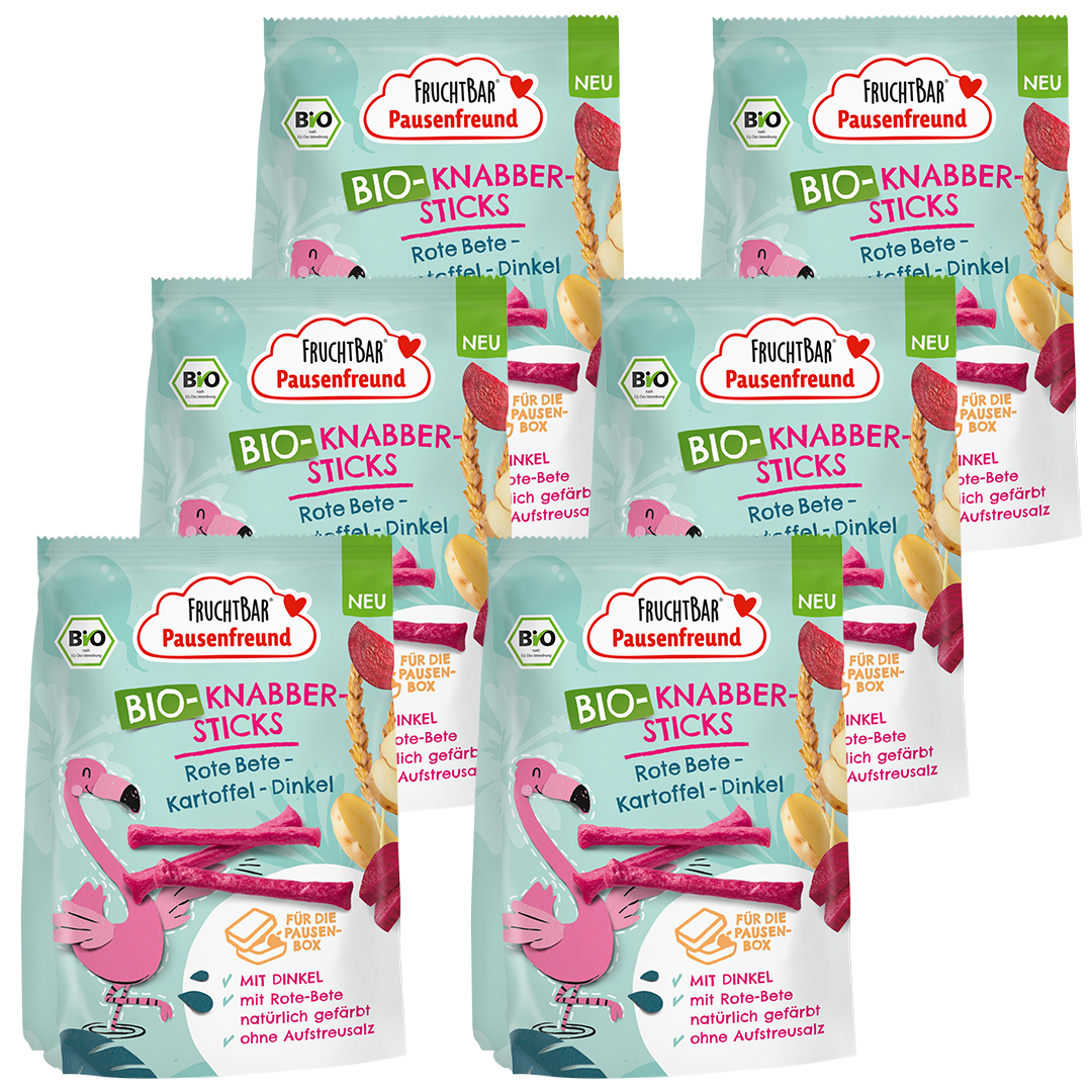 Bio Knabber Sticks - FruchtBar Pausenfreund - 6er Vorratspack - Vorderseite