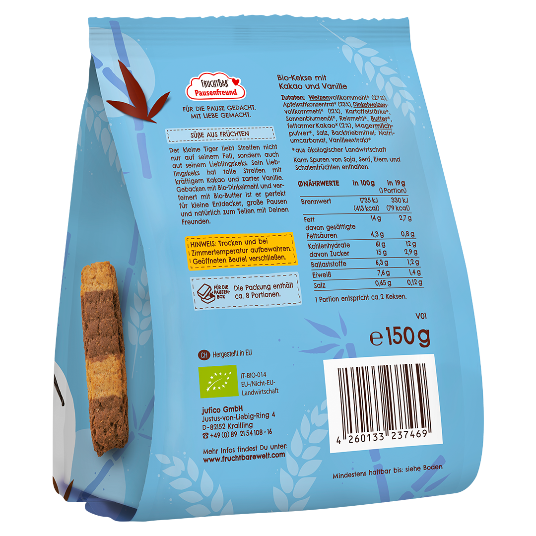 Bio Streifen Kekse - FruchtBar Pausenfreund - Einzelstück - Rückseite