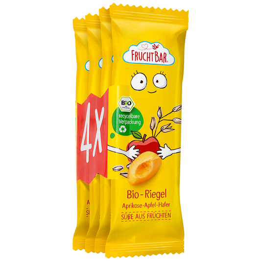 Bio Riegel Aprikose, Apfel, Hafer  - FruchtBar - 4er Bundle - Vorderseite