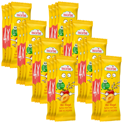 Bio Riegel Aprikose, Apfel, Hafer  - FruchtBar - 8er Vorratspack - Vorderseite