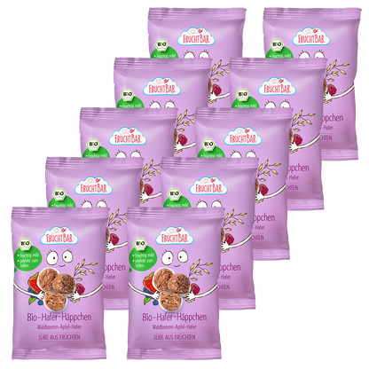 Bio Hafer Häppchen Waldbeeren, Apfel, Hafer - FruchtBar - 10er Vorratspack - Vorderseite