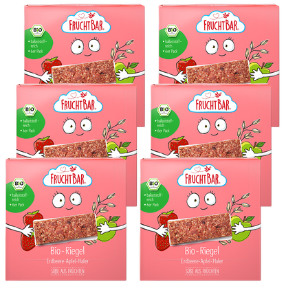 Bio Riegel Erdbeere, Apfel, Hafer - FruchtBar - 6er Vorratspack - Vorderseite