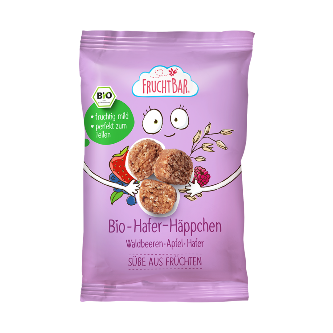 Bio Hafer Häppchen Waldbeeren, Apfel, Hafer Vorderseite