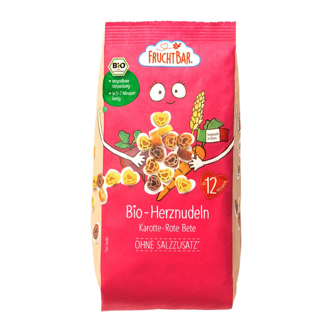 Bio Herznudeln Karotte, rote Bete Vorderseite