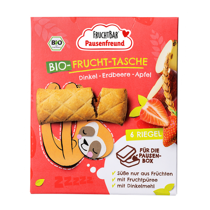 Bio Frucht Tasche Dinkel, Erdbeere, Apfel Vorderseite