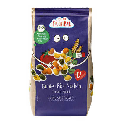 Bunte Bio Nudeln Tomate, Spinat