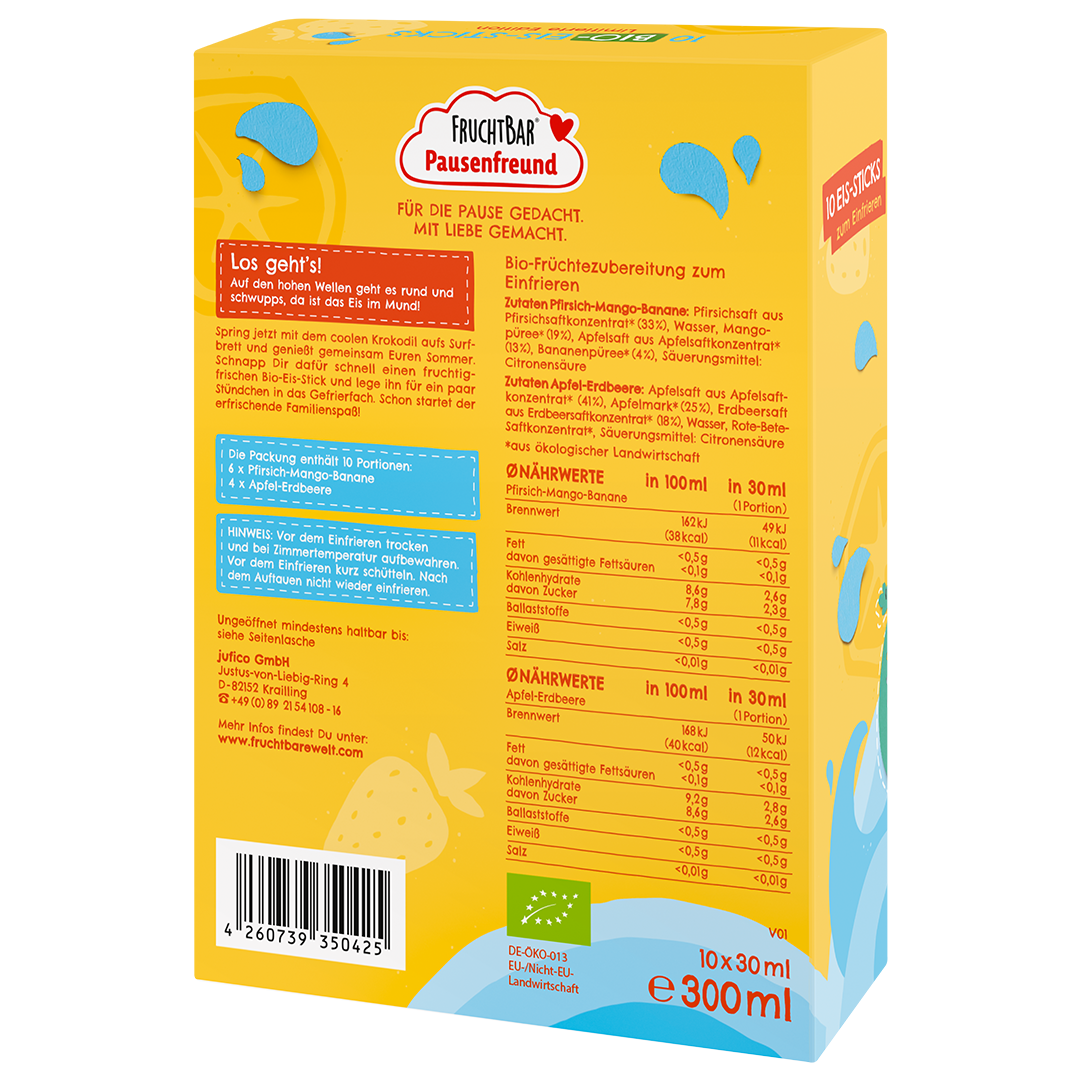 Bio Eis Sticks - FruchtBar Pausenfreund - Einzelstück - Rückseite 