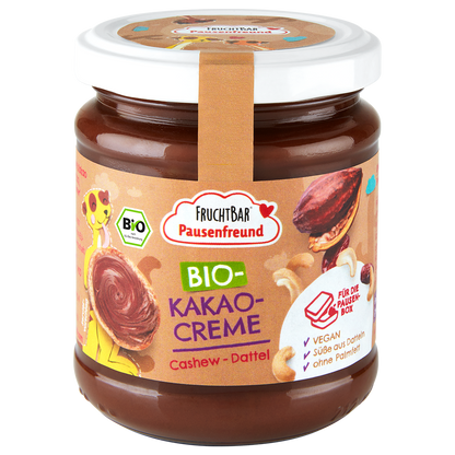 FruchtBar Bio Kakao Creme, Aufstrich für Kinder im Glas, Vorderseite