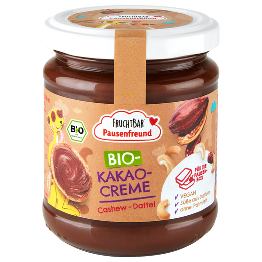 FruchtBar Bio Kakao Creme, Aufstrich für Kinder im Glas, Vorderseite