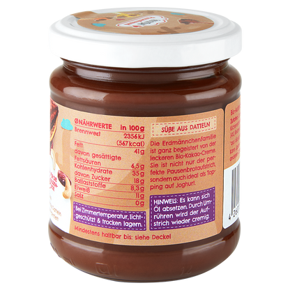 FruchtBar Bio Kakao Creme, Aufstrich für Kinder im Glas, Rückseite