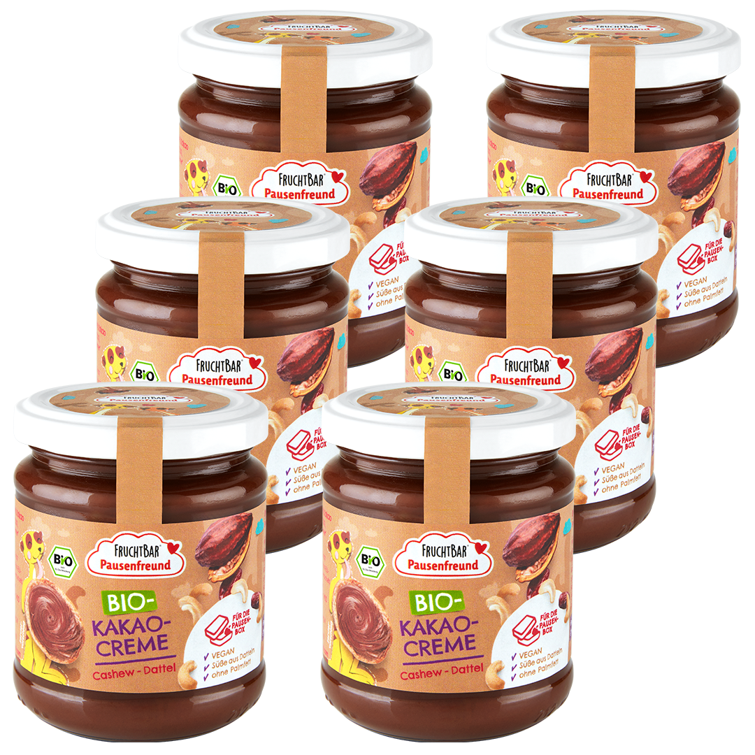 Sechs Gläser FruchtBar Bio Kakao Creme